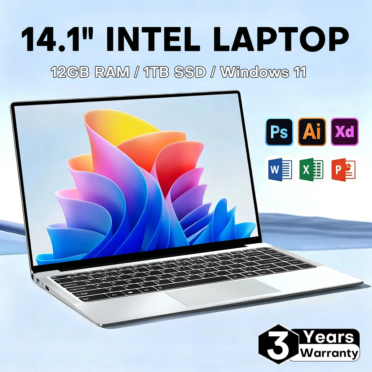 14.1" Windows 11 Pro Laptop, Intel Atom A3950, 12GB RAM, 512GB M.2 SSD