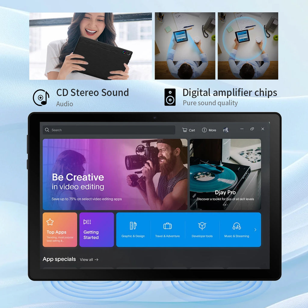 AEEZO 10.1" Android 14 Tablet, 3GB RAM, 64GB, with Case, Stylus, Keyboard and Mouse
