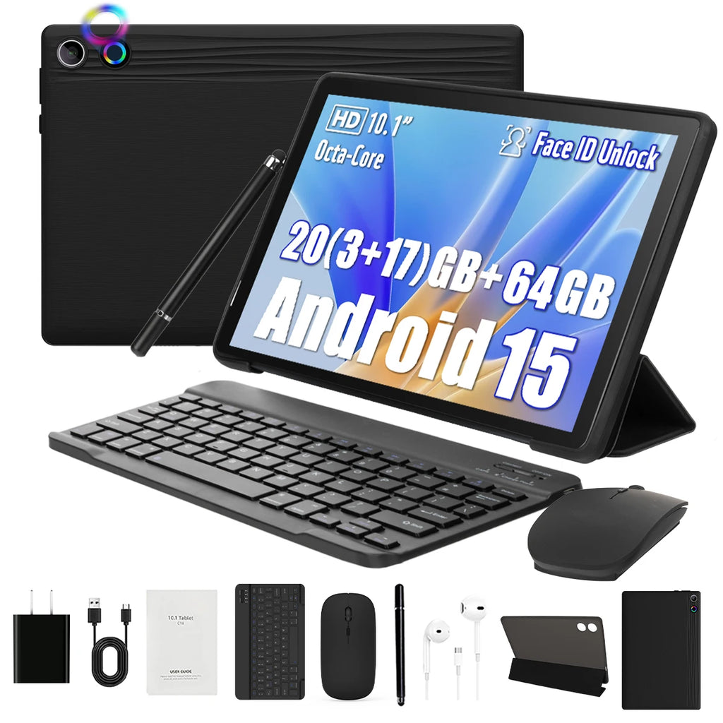 URAO 10" Android 15 Tablet, 3GB RAM, 64GB, with Keyboard, Mouse, Stylus and Case
