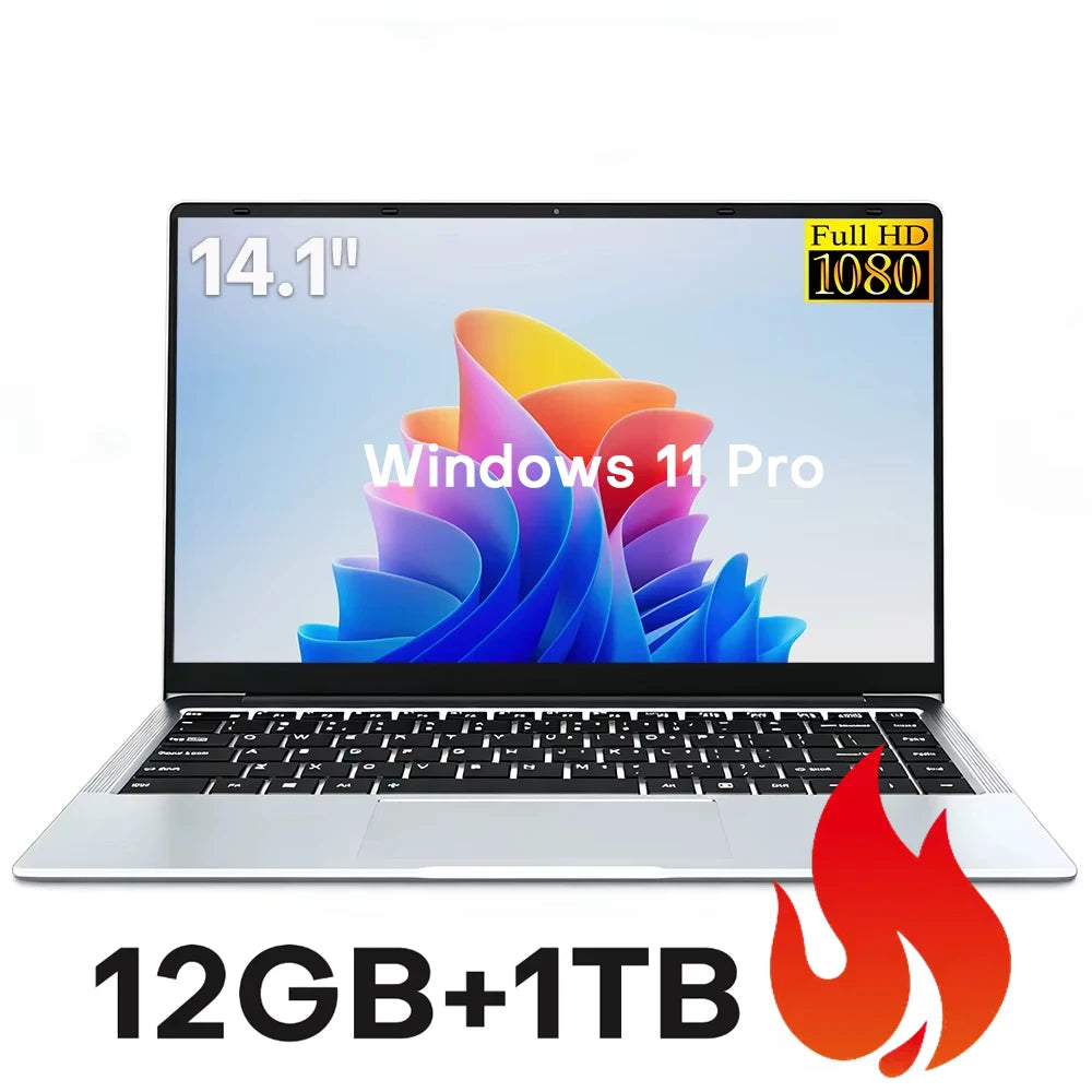 14.1" Windows 11 Pro Laptop, Intel Atom A3950, 12GB RAM, 512GB M.2 SSD