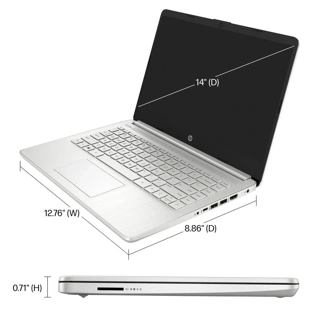 كمبيوتر محمول HP مقاس 14 بوصة، معالج Intel Celeron N4120، ذاكرة وصول عشوائي 4 جيجابايت، سعة تخزين 128 جيجابايت eMMC، نظام تشغيل Windows 11 Home