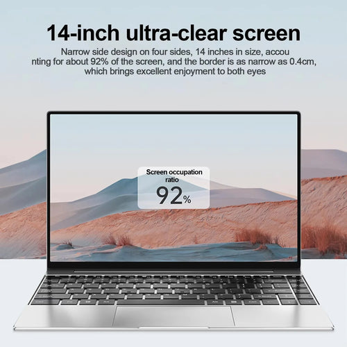 14.1 inch laptop screen and keyboard view