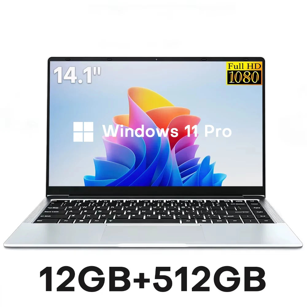 14.1" Windows 11 Pro Laptop, Intel Atom A3950, 12GB RAM, 512GB M.2 SSD