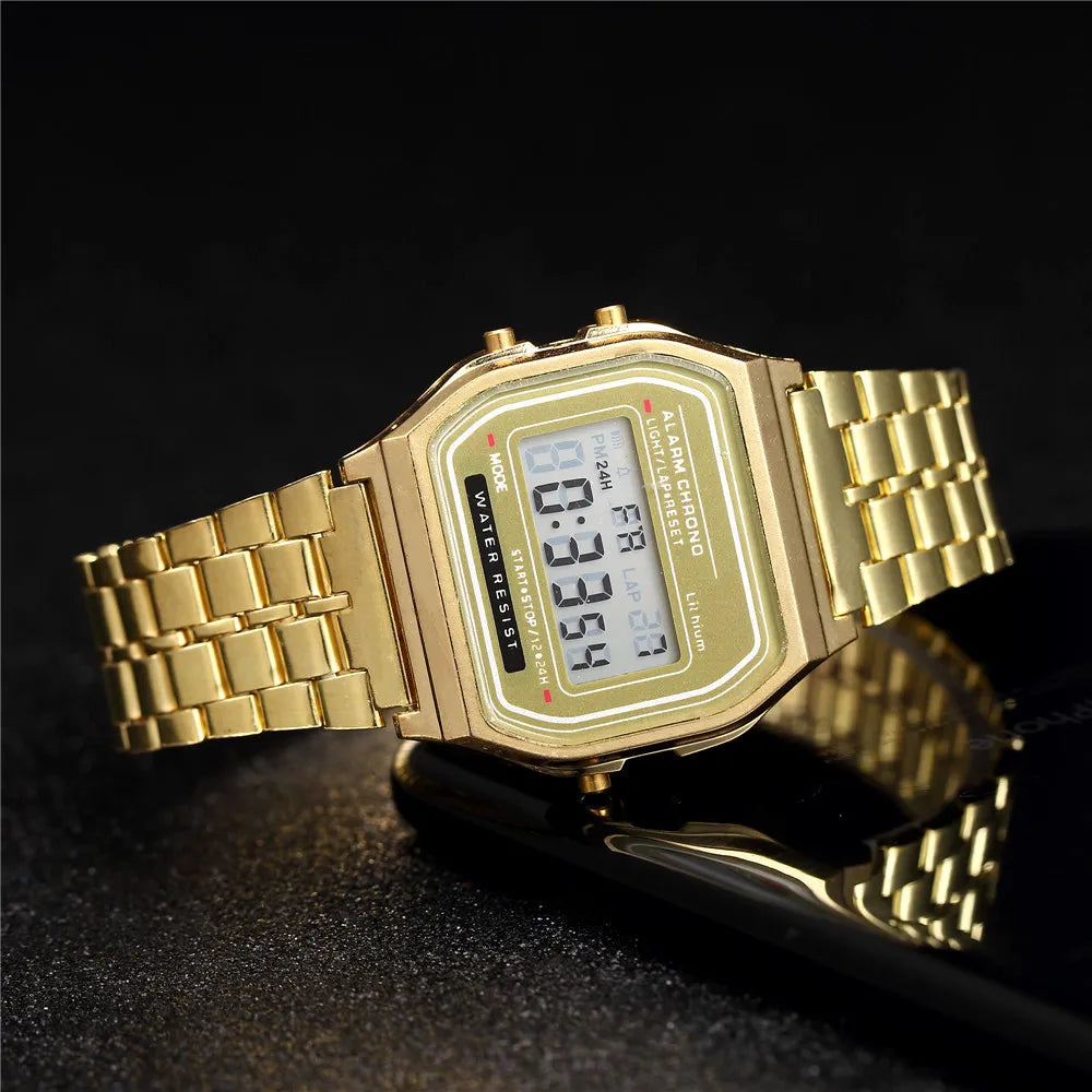 Women's Digital Watch, Stainless Steel, Gold and Silver