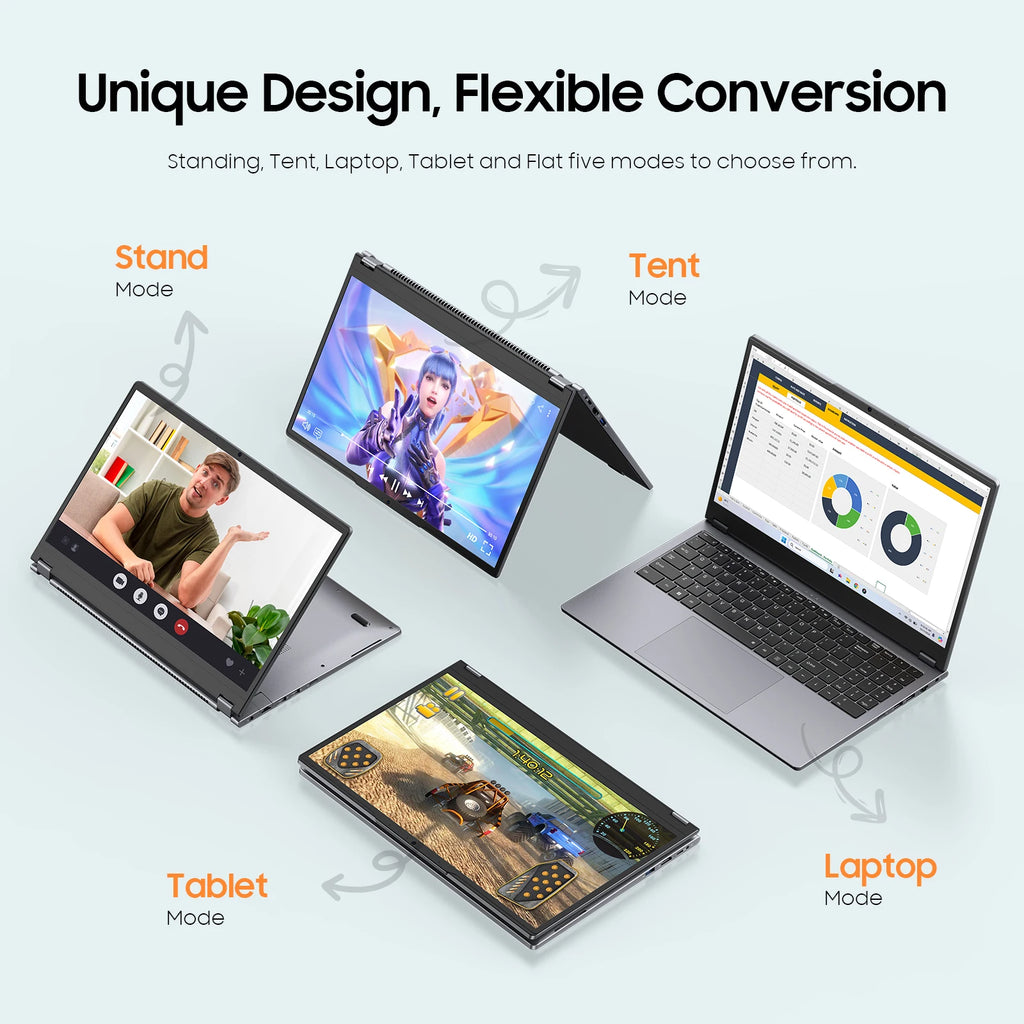 لابتوب 15.6 بوصة 2 في 1 بشاشة تعمل باللمس، معالج AMD Ryzen 3 3200U، ذاكرة وصول عشوائي 8 جيجابايت، قرص صلب 256 جيجابايت SSD، دقة FHD