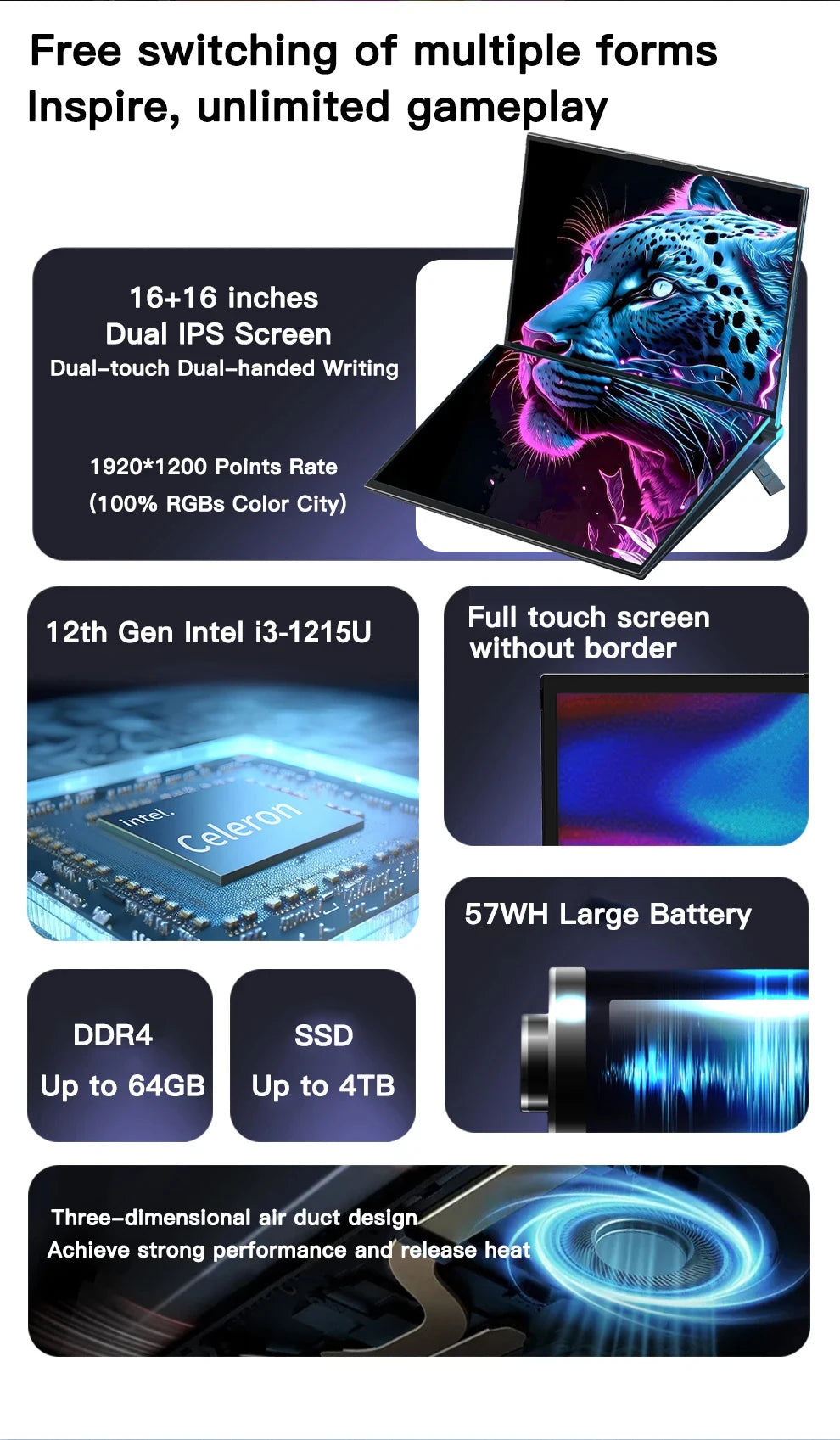 GLF-S1 16" Dual-Screen Laptop, Intel Core i3-1215U, 2TB SSD, Windows 11