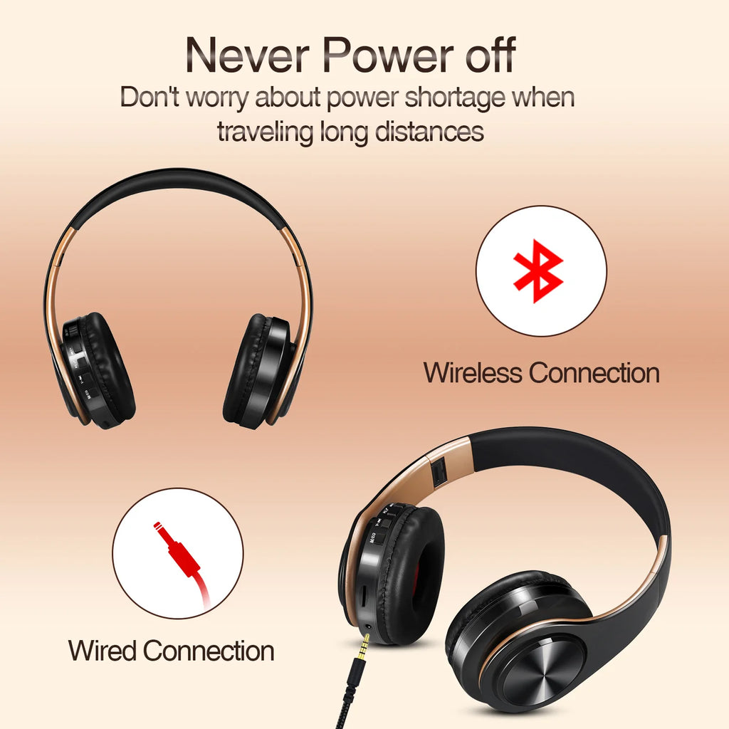 Gold Wireless Bluetooth Headphones with Built-in Microphone