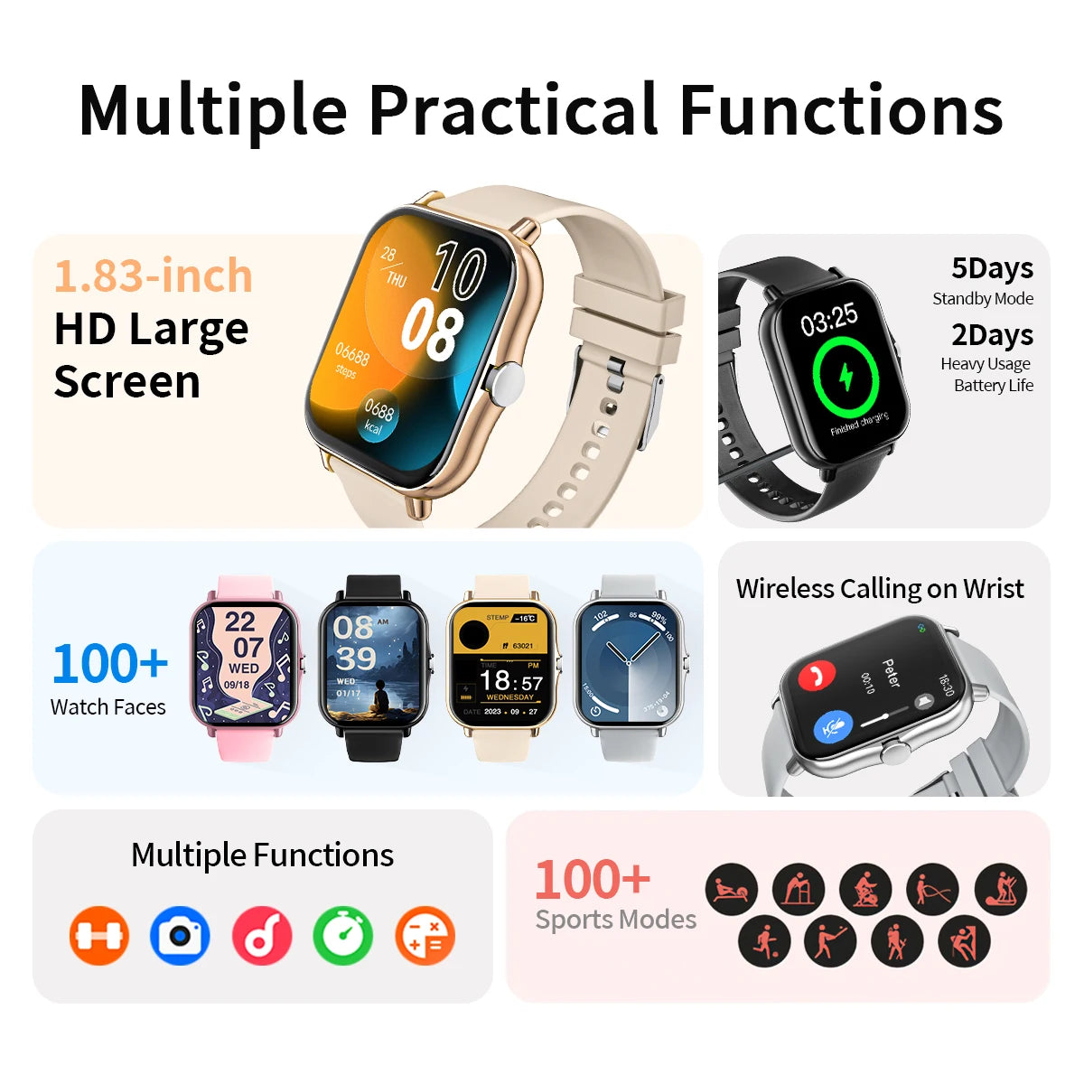 Smartwatch watch face options and detachable band