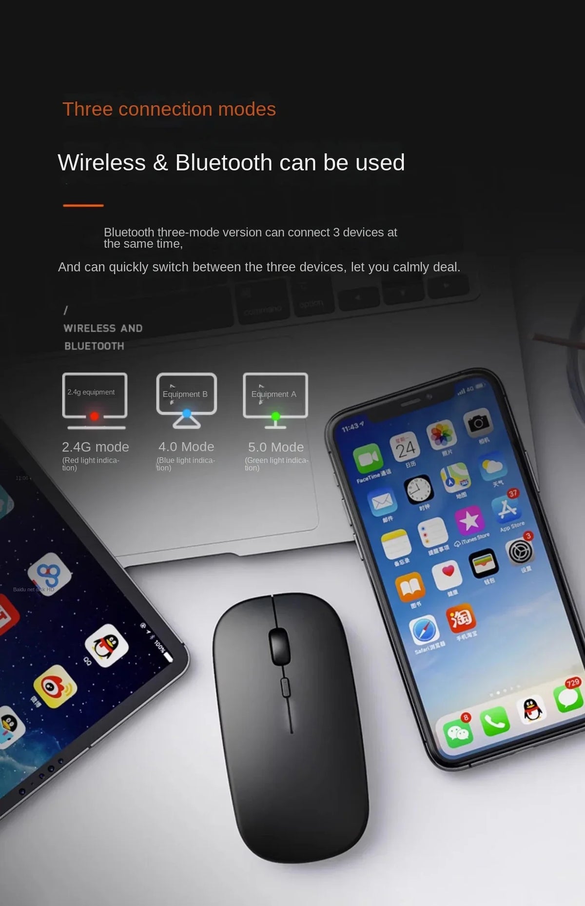 Rechargeable Wireless Bluetooth Mouse, Silent Click, Ergonomic