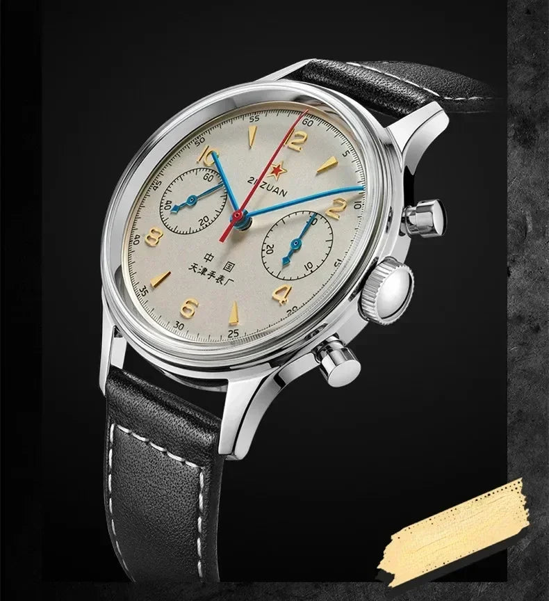 Men's 42 mm Pilot Chronograph Watch, Water Resistant, Vintage Style