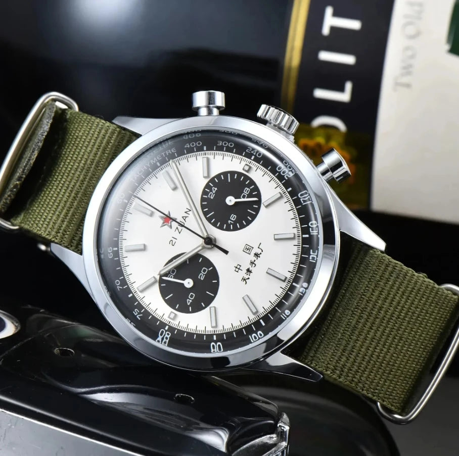 Men's 42 mm Pilot Chronograph Watch, Water Resistant, Vintage Style