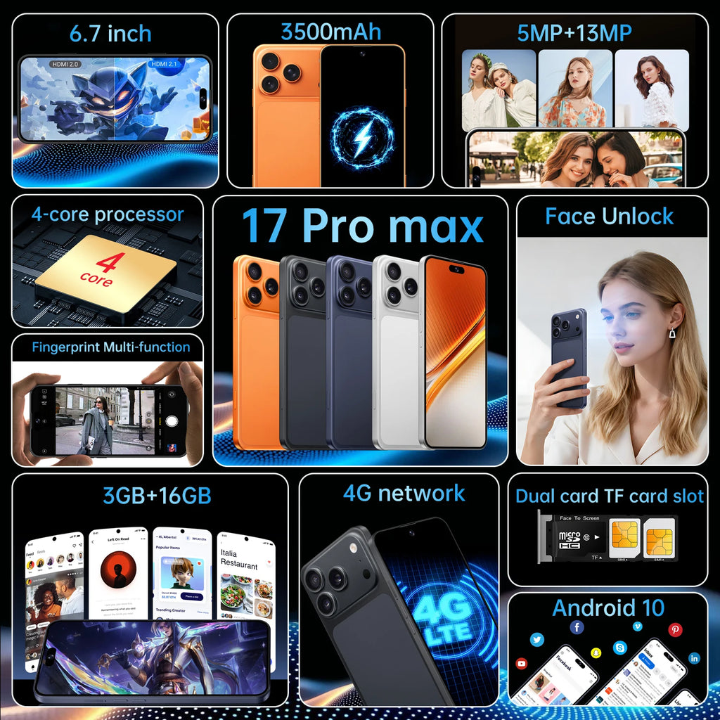 IVMI 17 Pro Max Smartphone, 6.7", 3GB RAM, 16GB, Dual SIM, 4G
