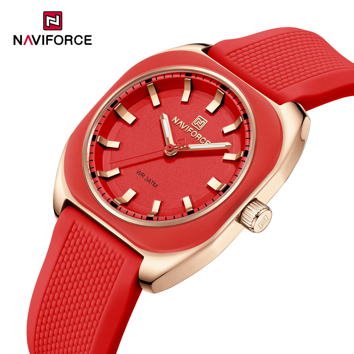 NAVIFORCE Women's Polygon Quartz Watch, Silicone Strap