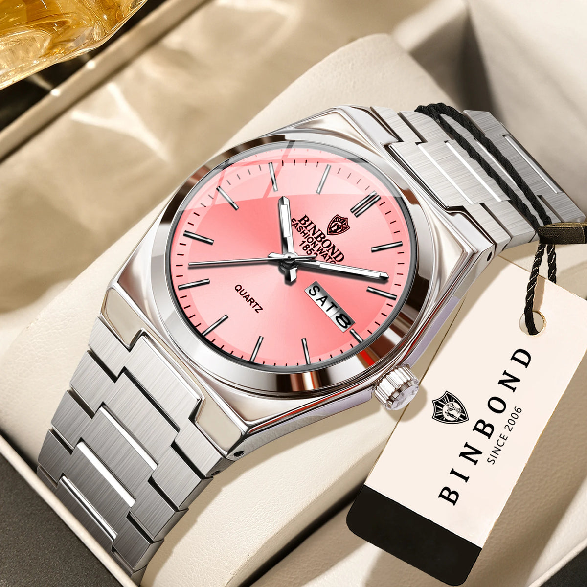BINBOND Women's Quartz Watch, Luminous, Date and Day, Water Resistant