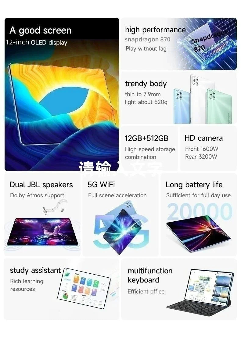 2026 Original 12inch IPad Air Pro 5G Tablet PC 20000mAh Android 15 24GB RAM 2TB ROM 5G Dual SIM GPS 5K 4G WIFI Network Tablet