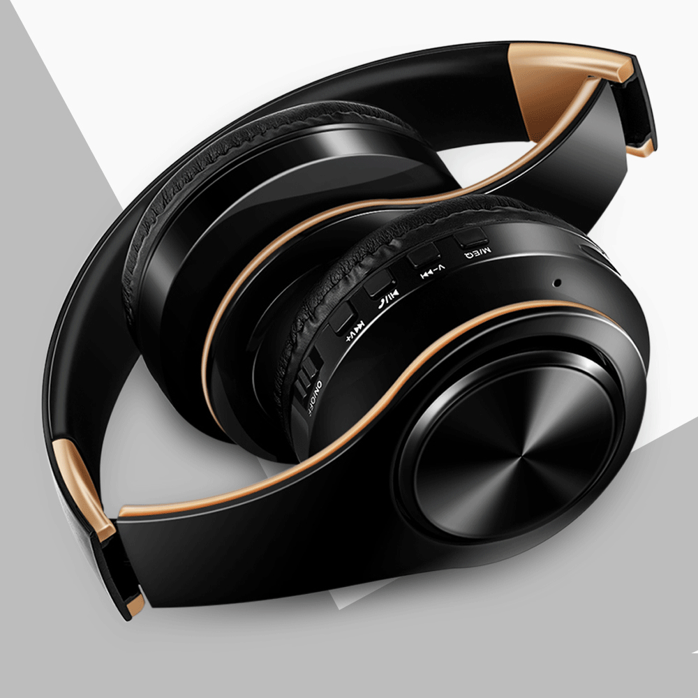 Gold Wireless Bluetooth Headphones with Built-in Microphone