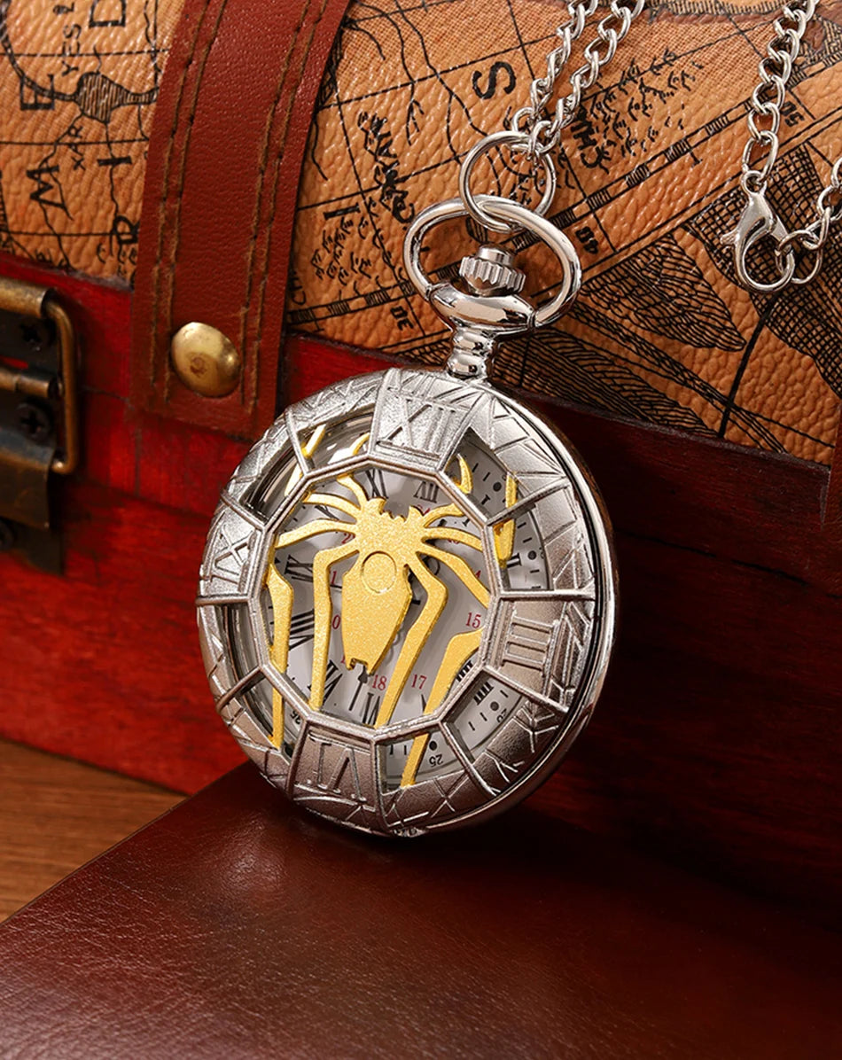 Vintage Carved Roman Numeral Flip Pocket Watch with Chain