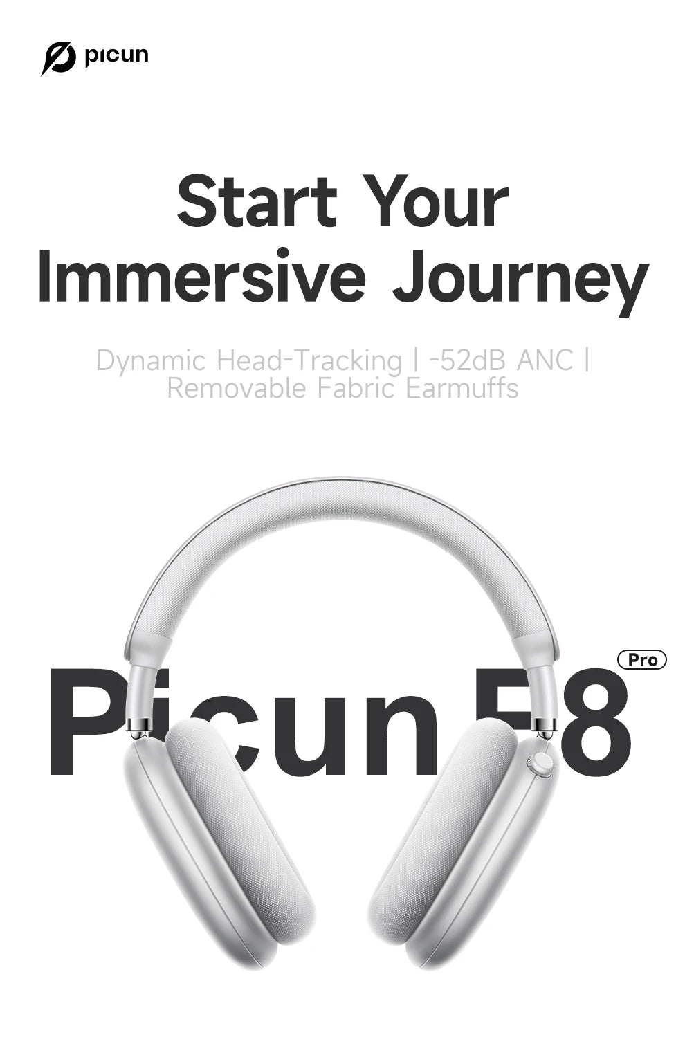 Picun F8 Pro ANC Wireless Headphones, 3D Spatial Audio, Bluetooth