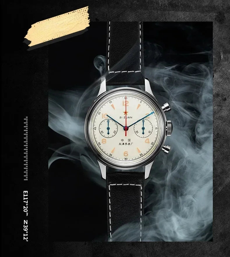Men's 42 mm Pilot Chronograph Watch, Water Resistant, Vintage Style