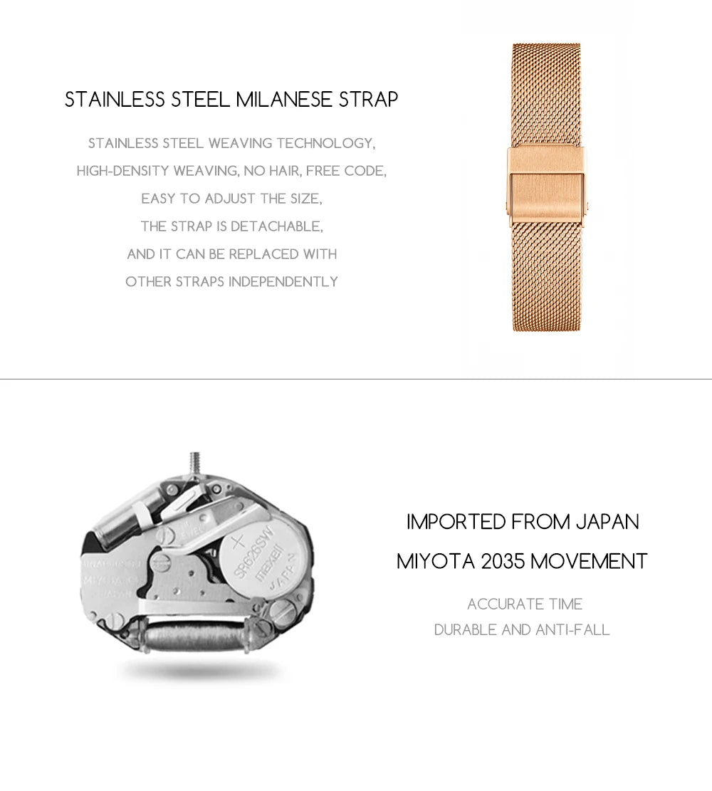 Hannah Martin Women's 34 mm Square Quartz Watch, Stainless Steel Mesh Strap