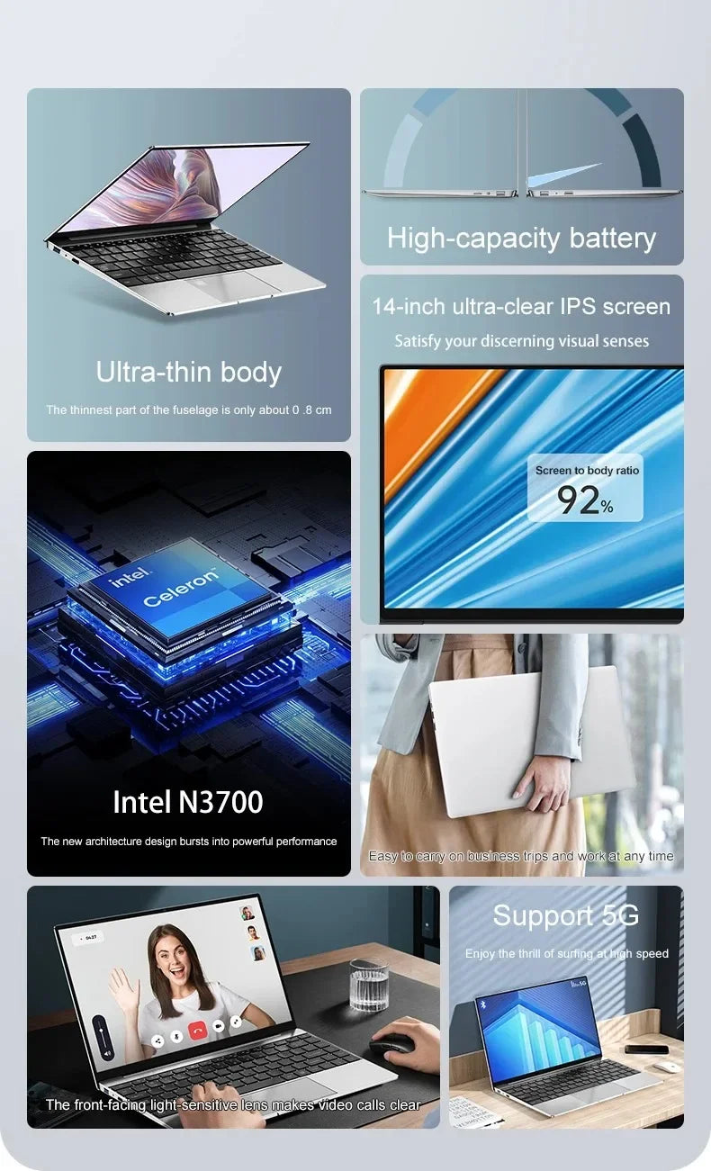 14.1" Laptop, Intel N3700, 16GB RAM, 2TB SSD, Windows 11 Pro