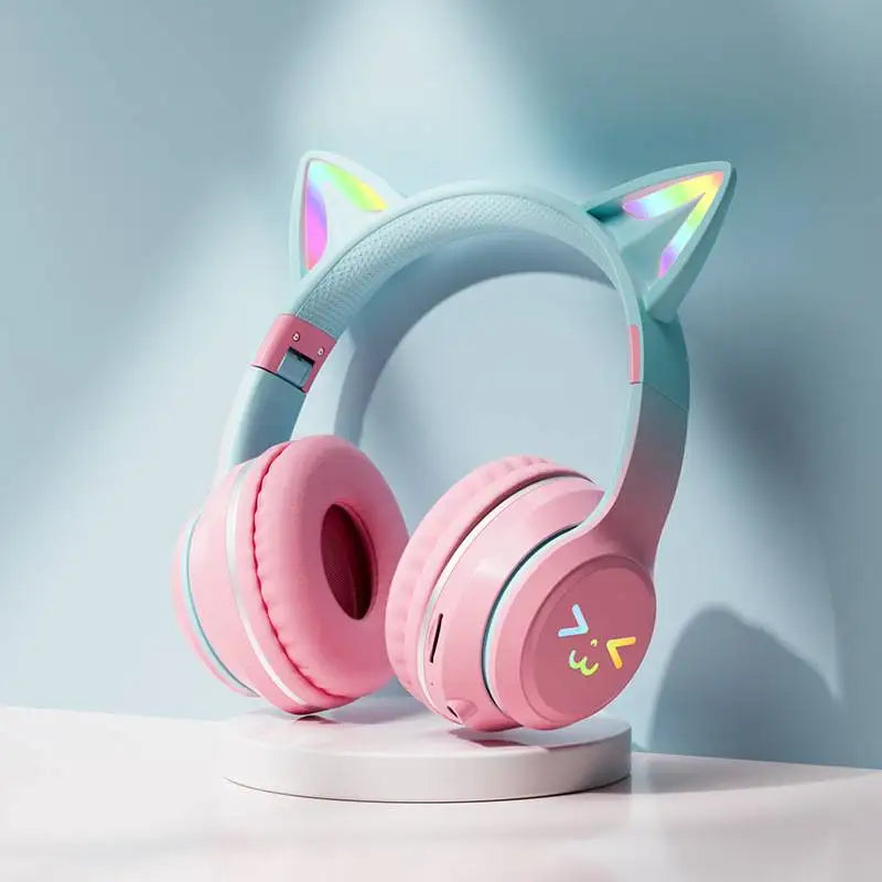 Cat Ear Bluetooth Headphones with RGB Lighting and Microphone