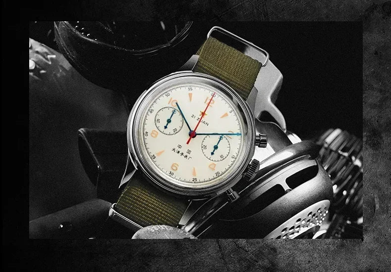 Men's 42 mm Pilot Chronograph Watch, Water Resistant, Vintage Style