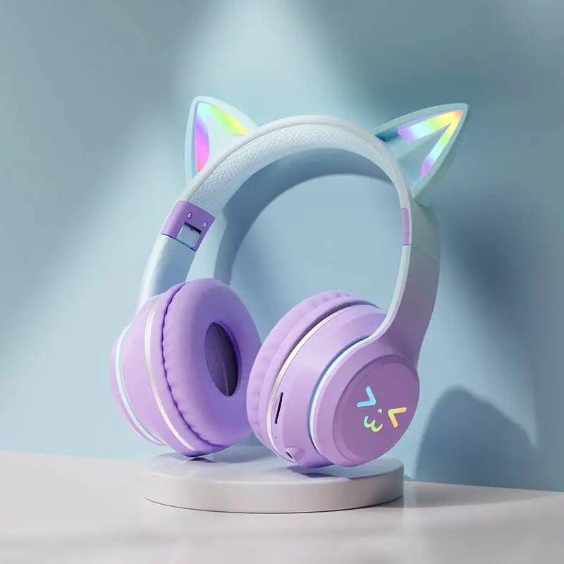 Cat Ear Bluetooth Headphones with RGB Lighting and Microphone