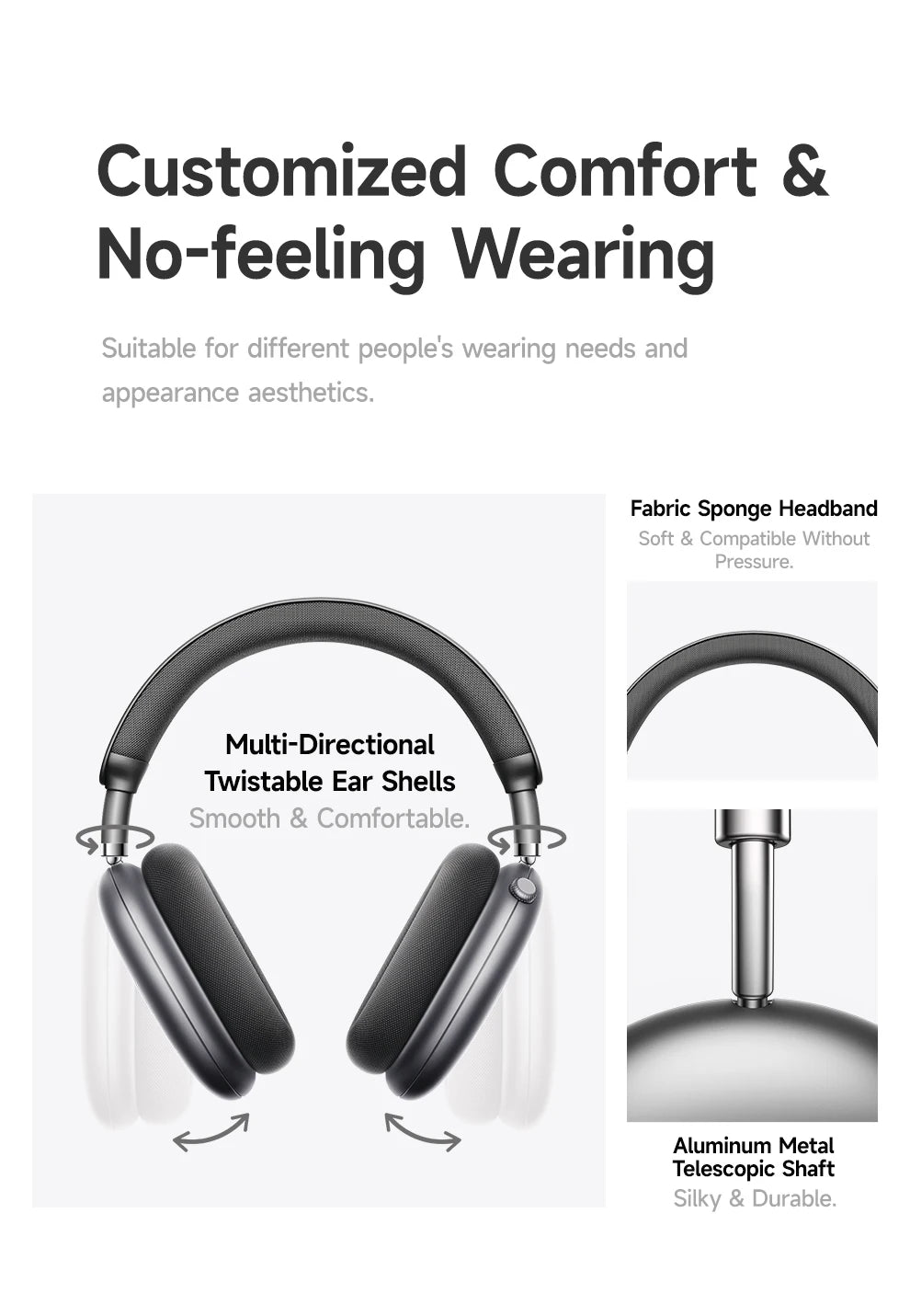 Picun F8 Pro ANC Wireless Headphones, 3D Spatial Audio, Bluetooth