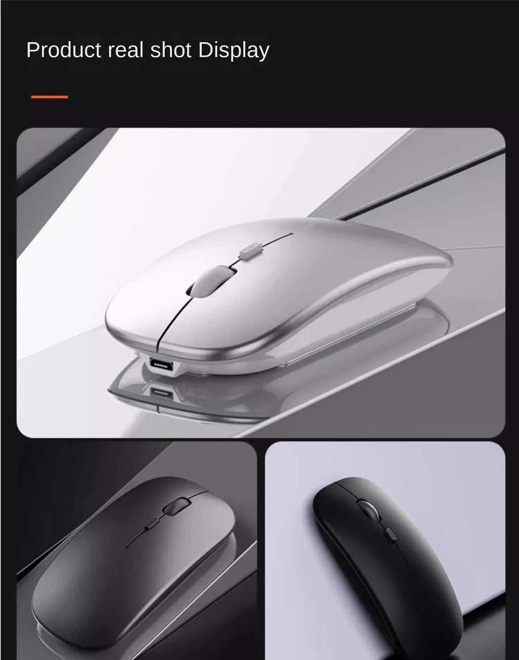 Rechargeable Wireless Bluetooth Mouse, Silent Click, Ergonomic