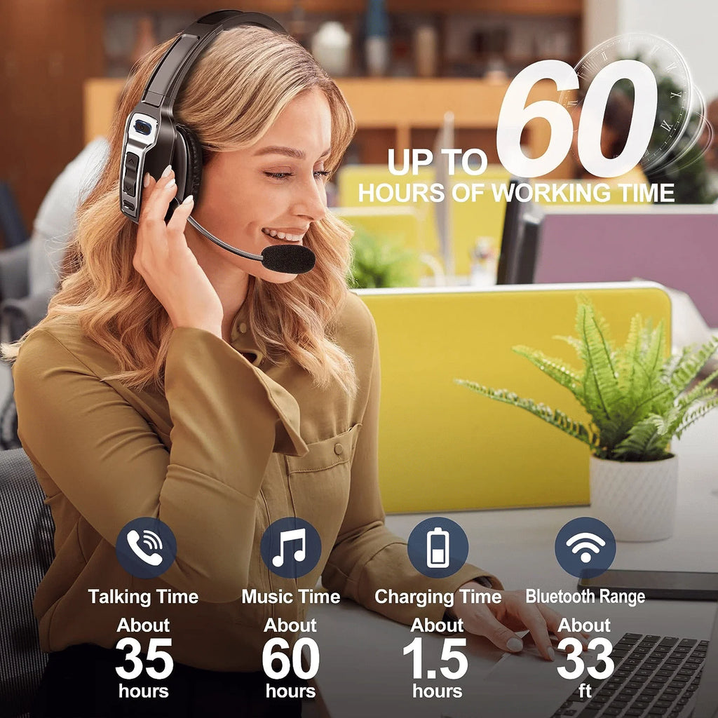 Trucker Bluetooth 5.2 Wireless Headset with Noise Cancelling Mic
