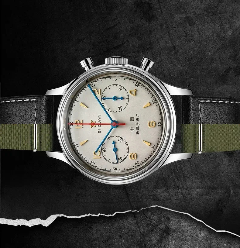 Men's 42 mm Pilot Chronograph Watch, Water Resistant, Vintage Style