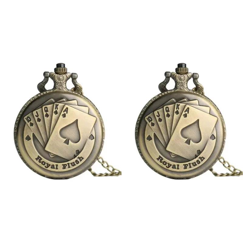 Vintage Bronze Quartz Pocket Watch, Poker Design