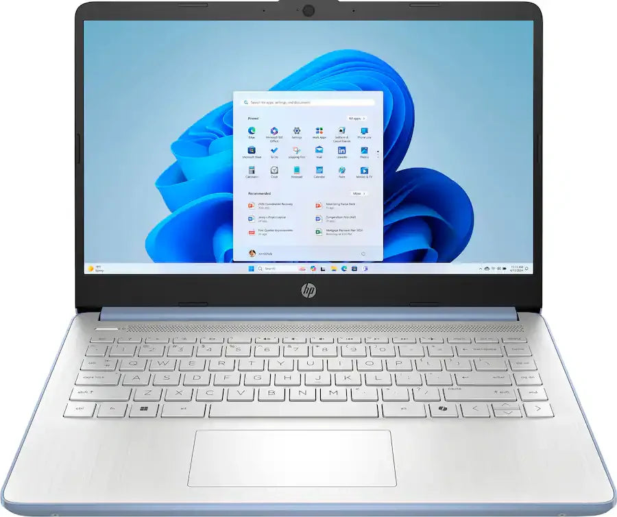 HP 14 inch laptop screen and keyboard view