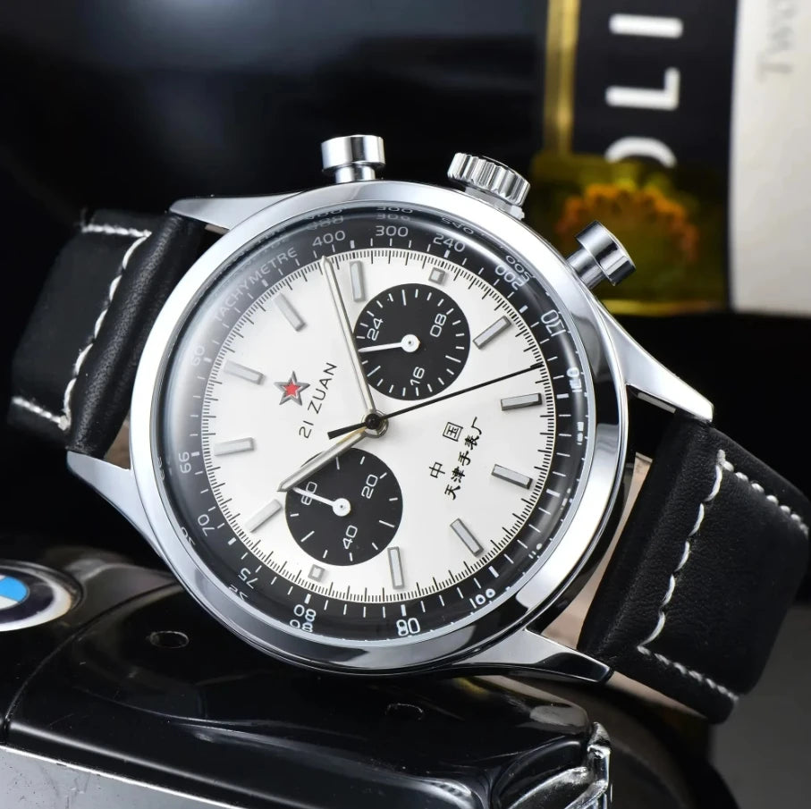 Men's 42 mm Pilot Chronograph Watch, Water Resistant, Vintage Style