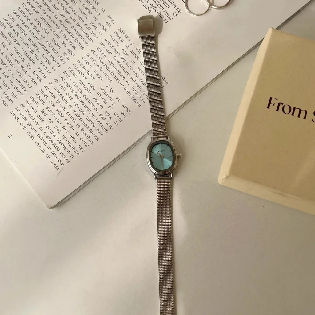 Women's Oval Quartz Watch, Green Dial, Stainless Steel