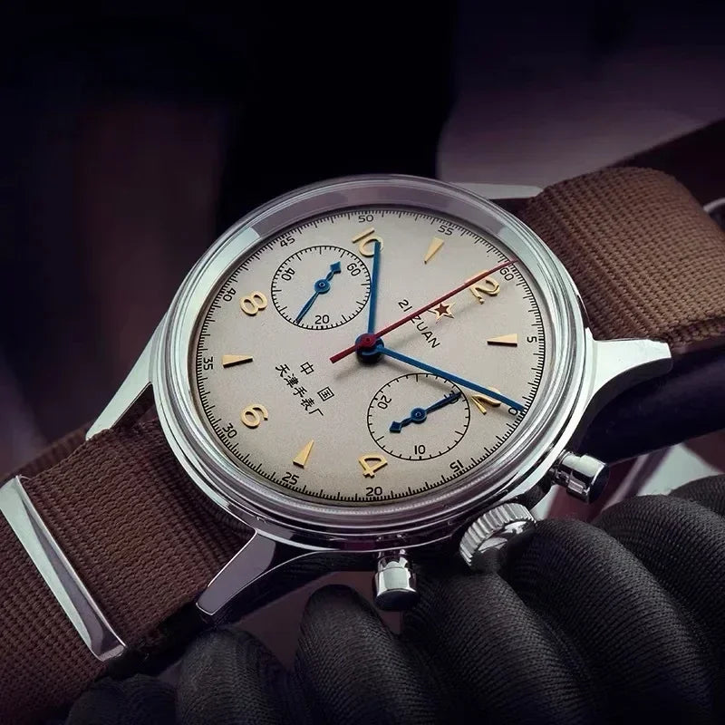 Men's 42 mm Pilot Chronograph Watch, Water Resistant, Vintage Style