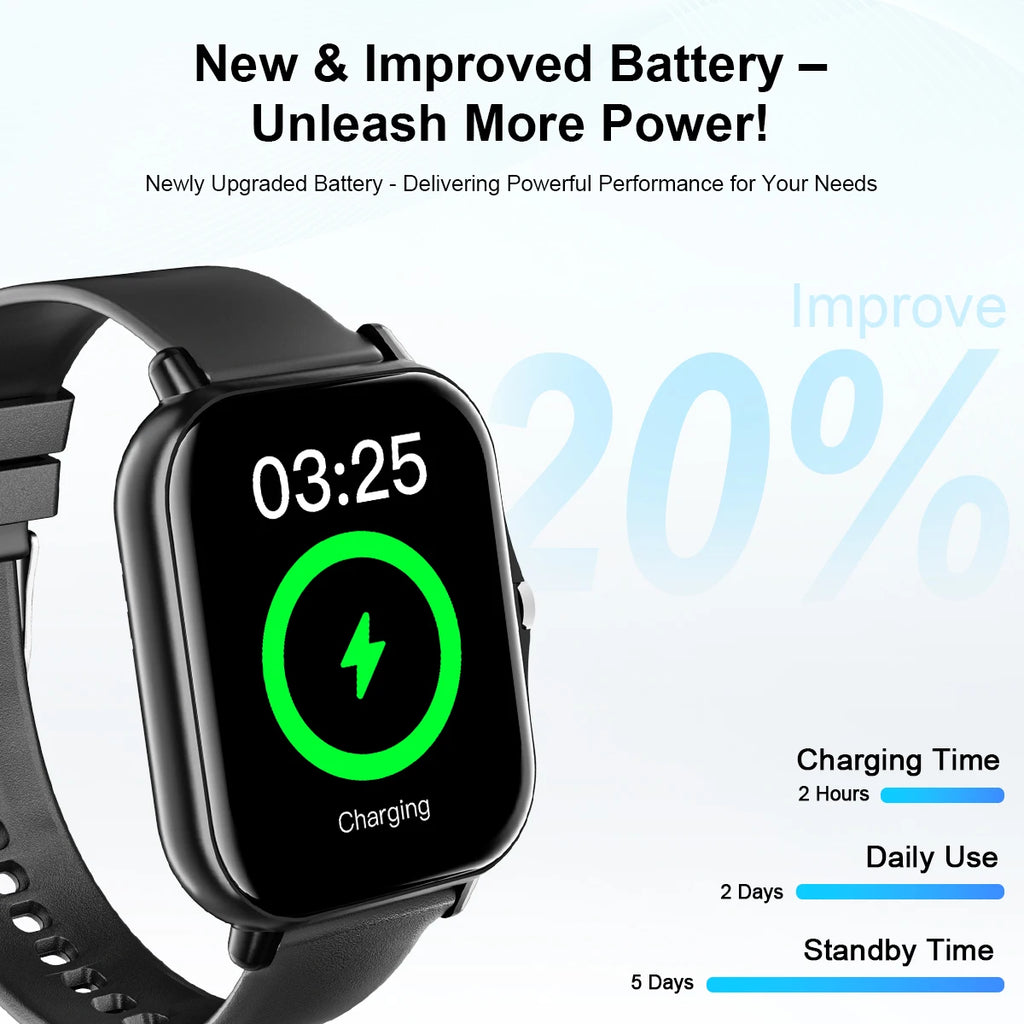 Smartwatch with charging cable and band colors