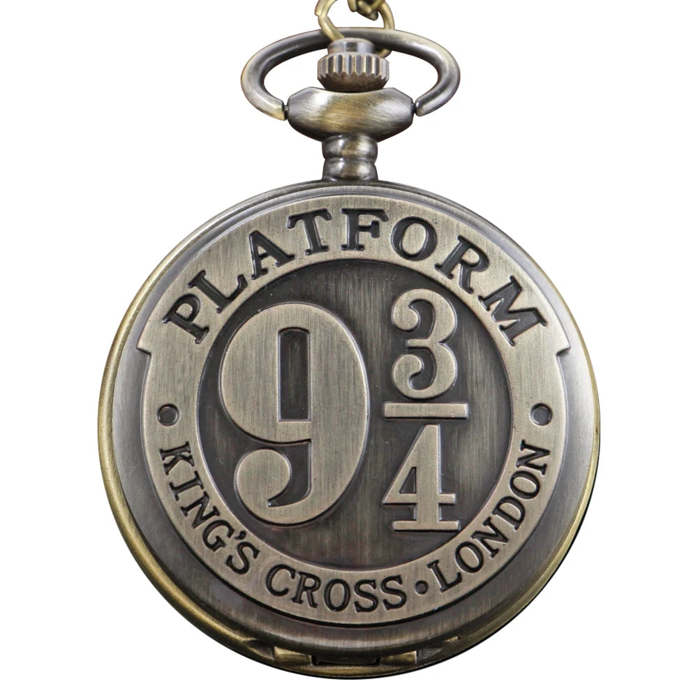 Bronze quartz pocket watch with puzzle dial and necklace chain, main view