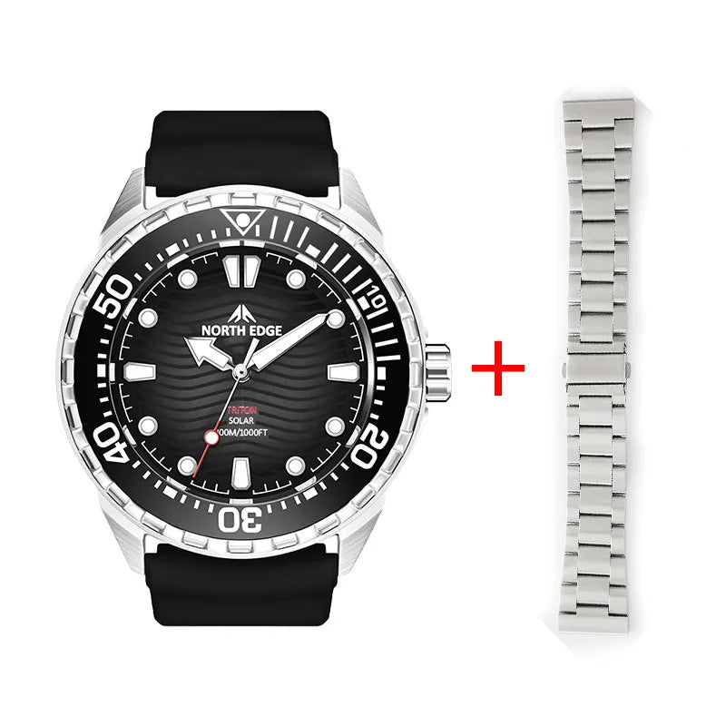 NORTH EDGE TRITON Solar Dive Watch, Stainless Steel, 300 m Water Resistant