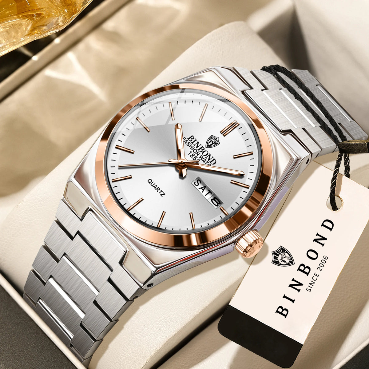 BINBOND Women's Quartz Watch, Luminous, Date and Day, Water Resistant