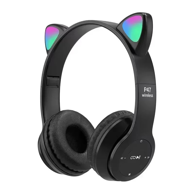 Kids' Cat Ear Bluetooth Headphones with Microphone and LED Lights