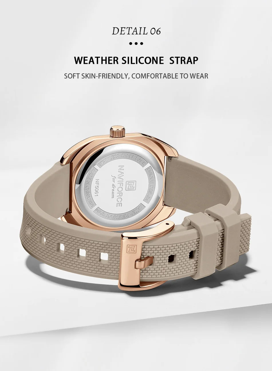 NAVIFORCE Women's Polygon Quartz Watch, Silicone Strap