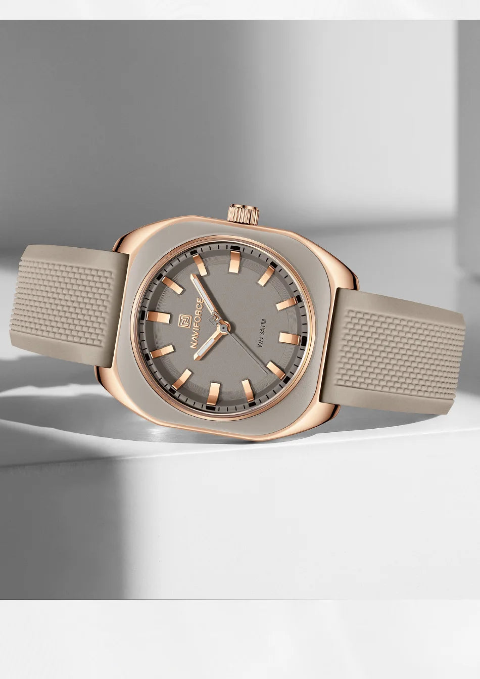 NAVIFORCE Women's Polygon Quartz Watch, Silicone Strap