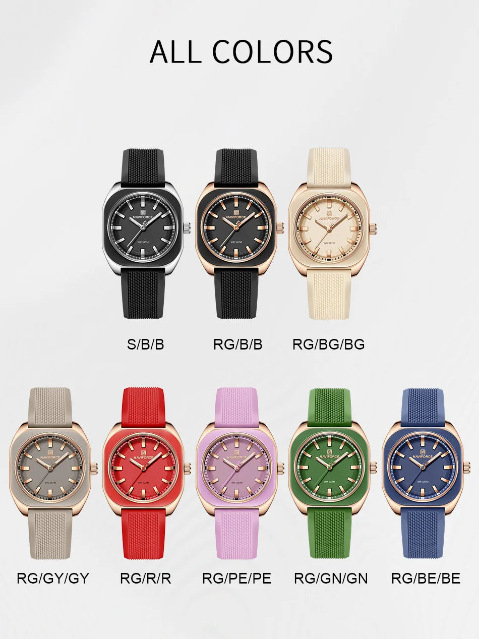 NAVIFORCE Women's Polygon Quartz Watch, Silicone Strap