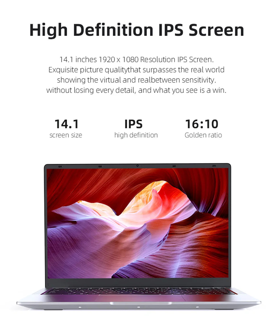 لابتوب Xiaman مقاس 14.1 بوصة، معالج Intel Atom A3950، شاشة عالية الدقة، نظام Windows 11 Pro