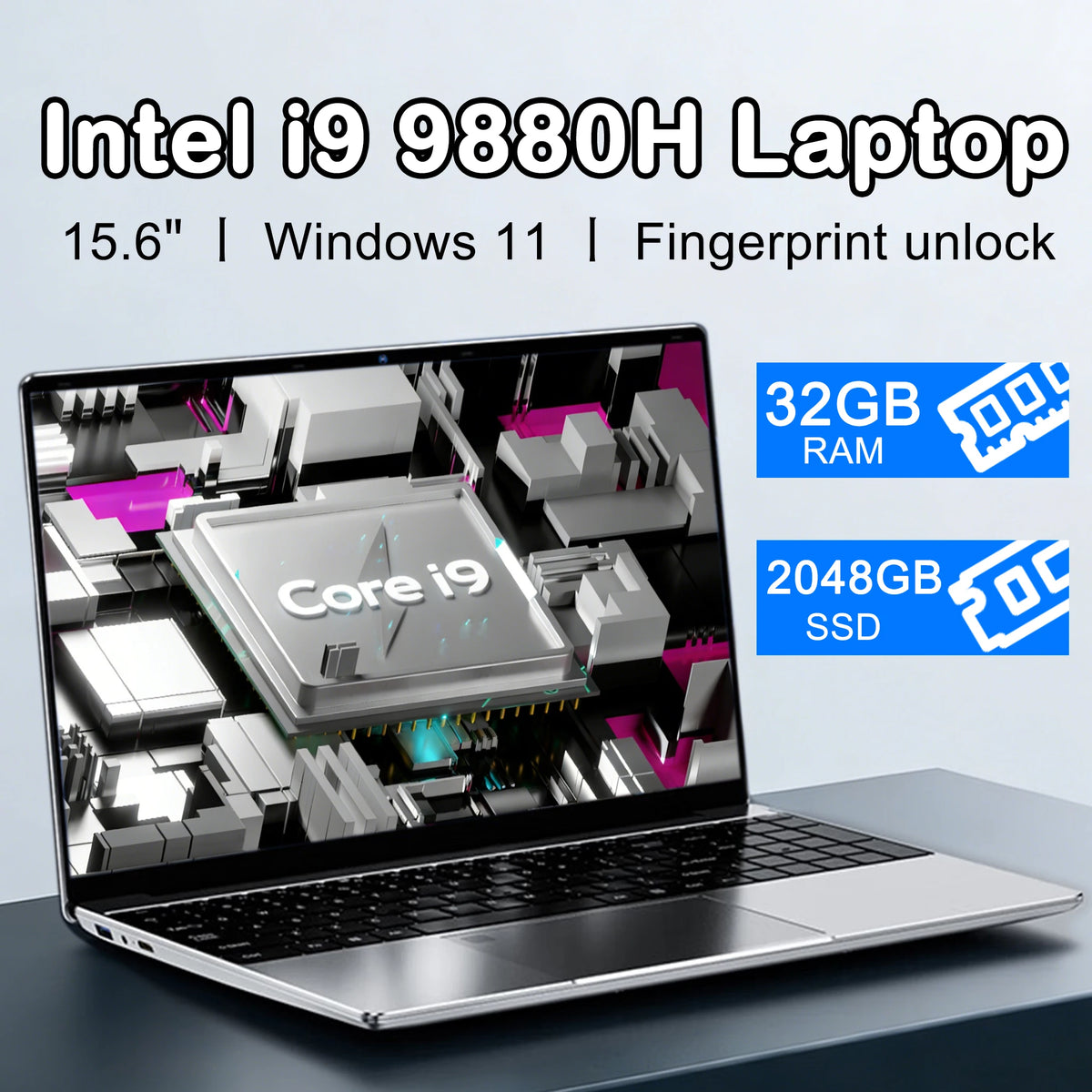 15.6" Laptop, Intel Core i9-9880H, 32GB RAM, 2TB SSD, Windows 11