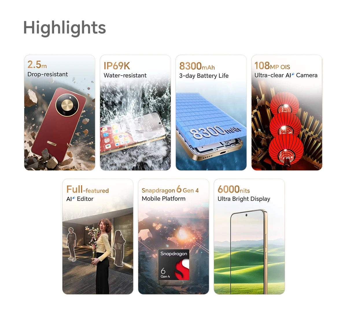 هاتف HONOR X9d الذكي، 6.79 بوصة 120 هرتز، ذاكرة وصول عشوائي 12 جيجابايت، 256 جيجابايت، 108 ميجابكسل، 8300 مللي أمبير