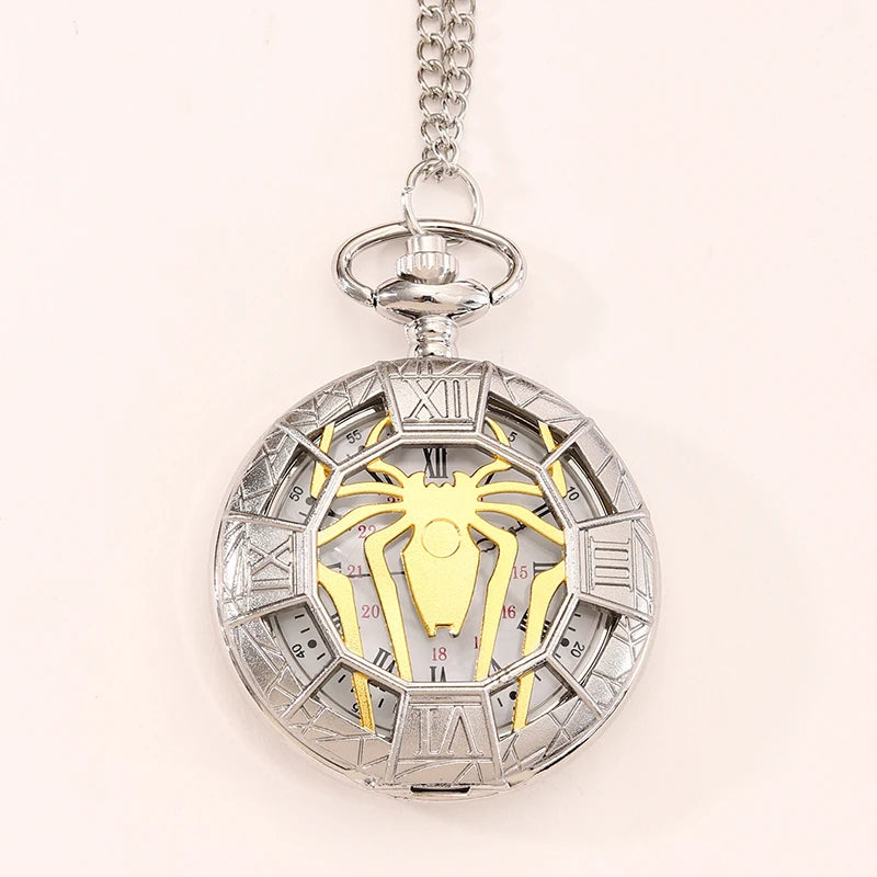 Vintage Carved Roman Numeral Flip Pocket Watch with Chain