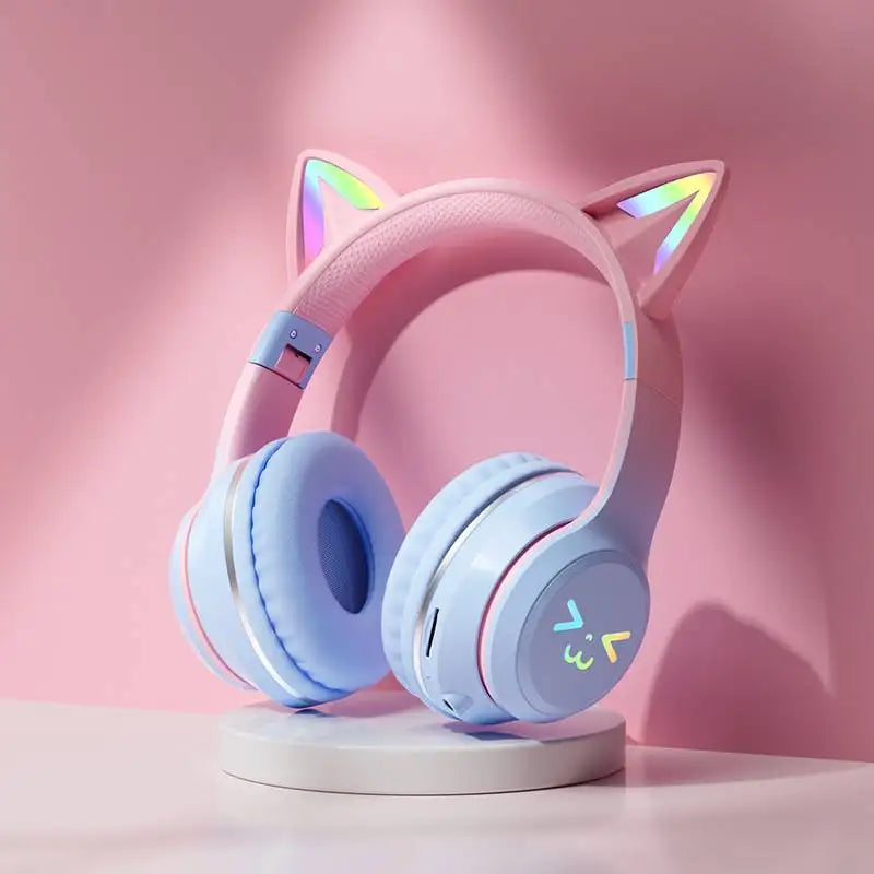 Cat Ear Bluetooth Headphones with RGB Lighting and Microphone